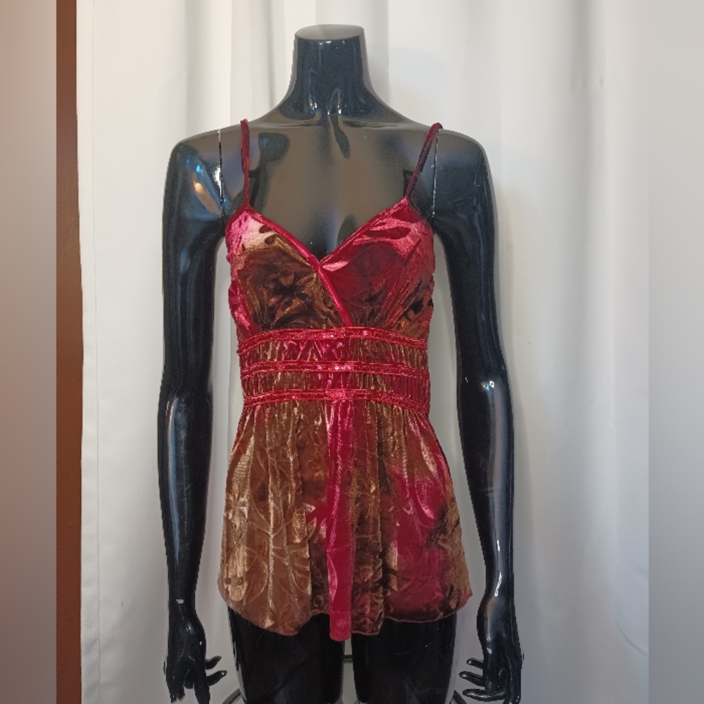 Herstory Y2K Forest Fairy Babydoll Velvet Tank Top XS/S Sequin Floral Whimsical